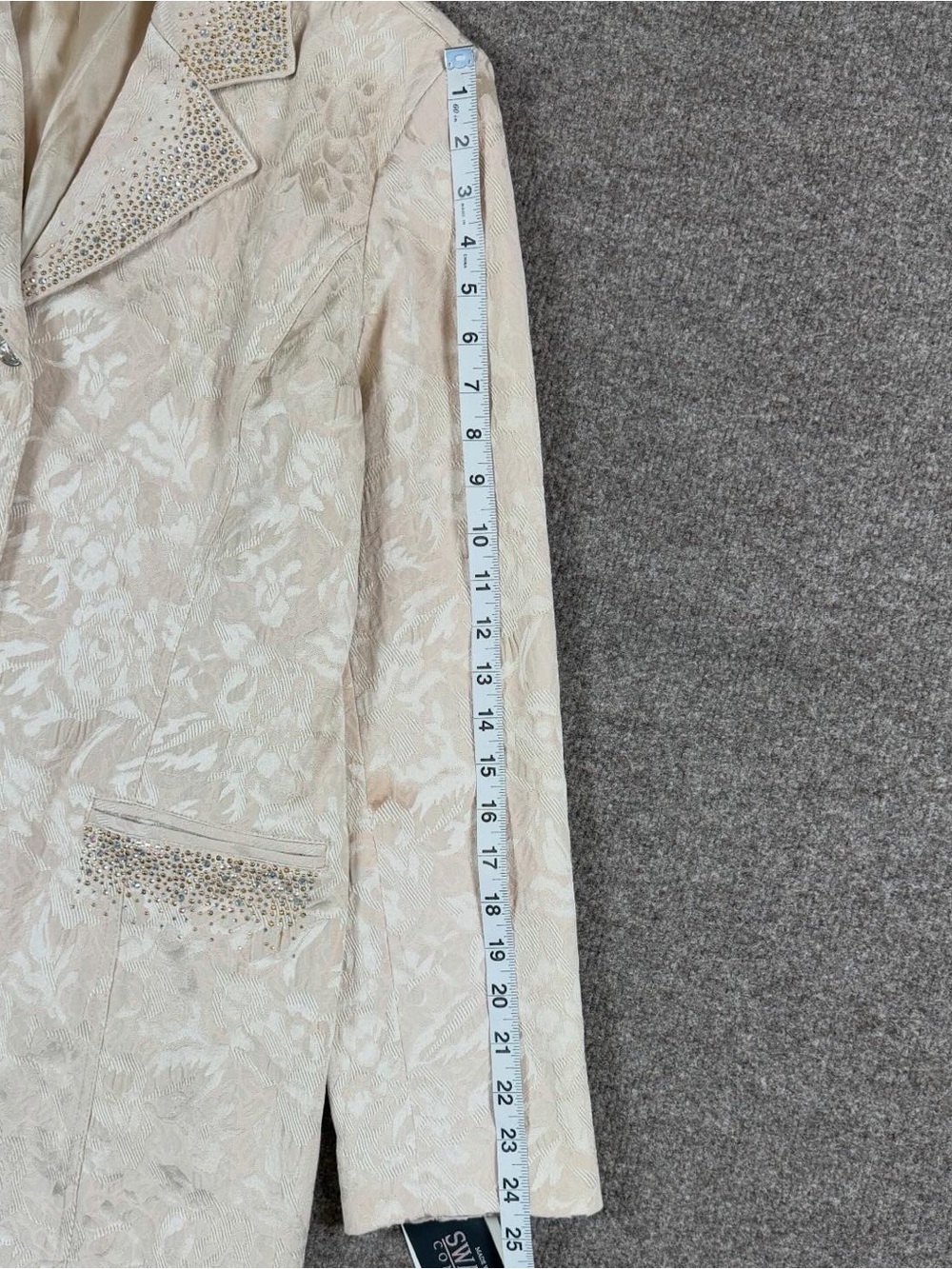 Christine Alexander Jacquard Beige Mid Length Coat Women’s L Swarovski Crystals - Picture 9 of 12